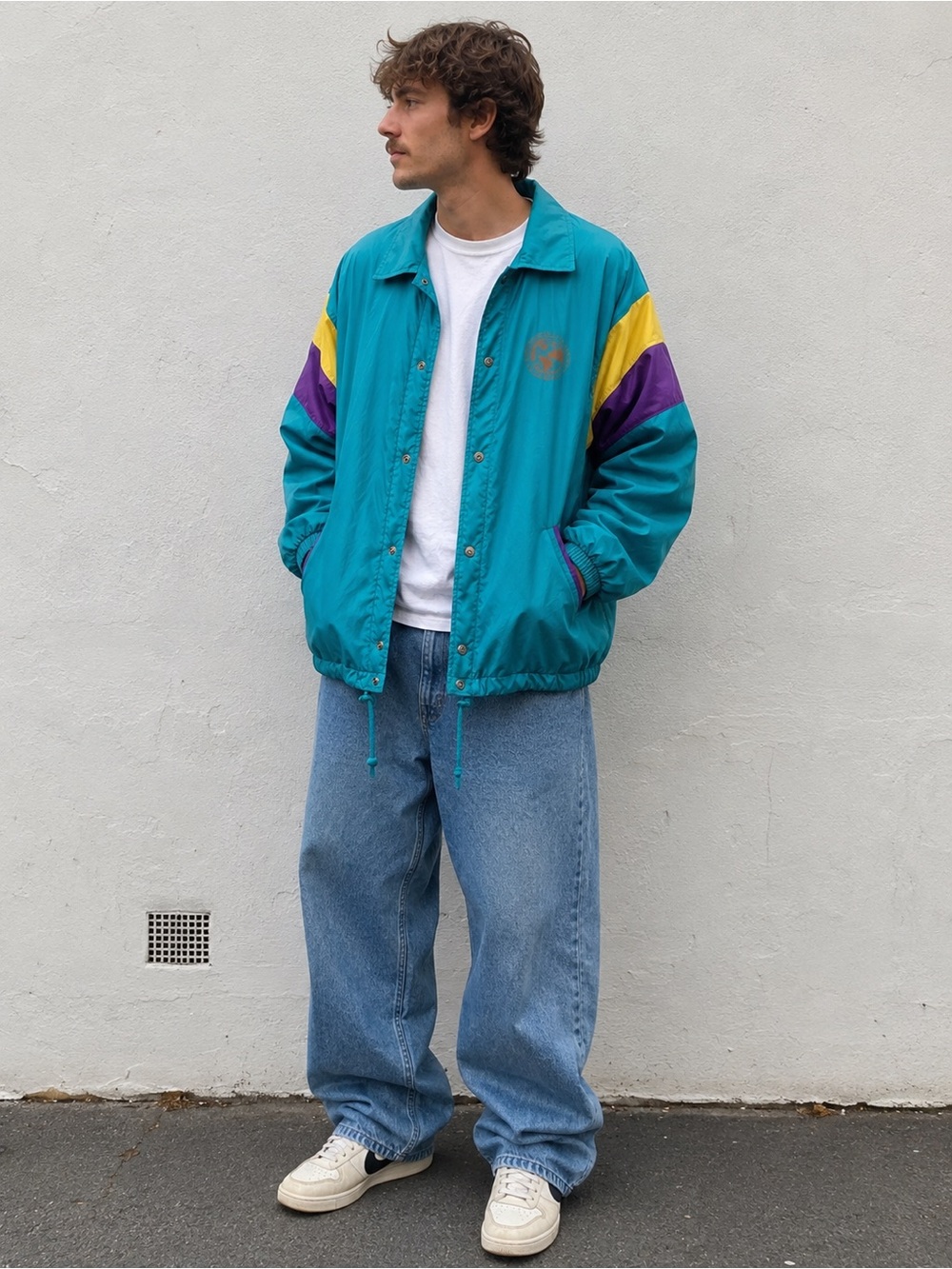 Vintage Rapido 90s Colorblock Windbreaker Jacket Teal Purple Yellow Oversized